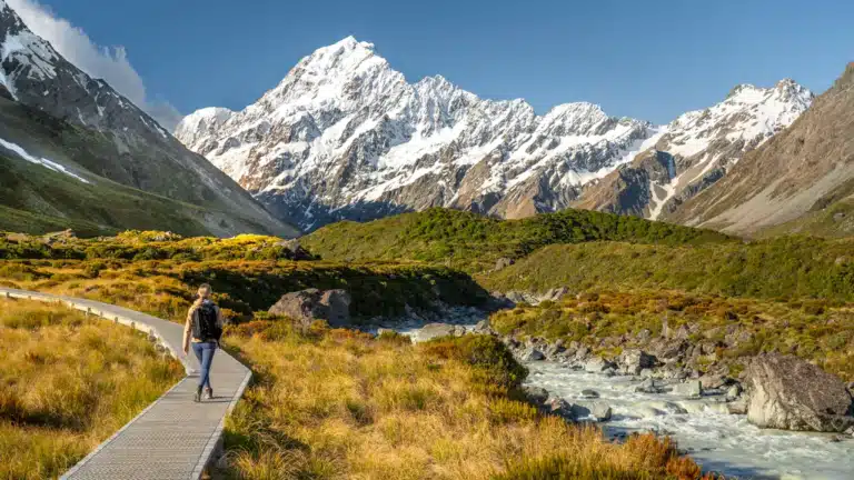 Beautiful Hooker Valley Track with Mt Cook views in New Zealand