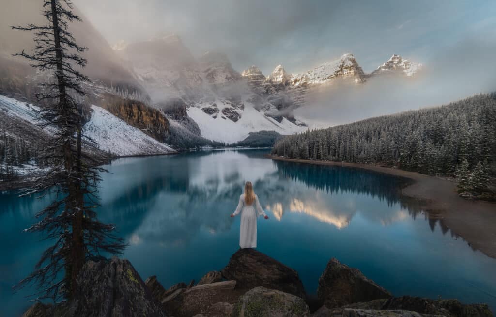 Moraine-Lake-Banff-fairytale-women-dress